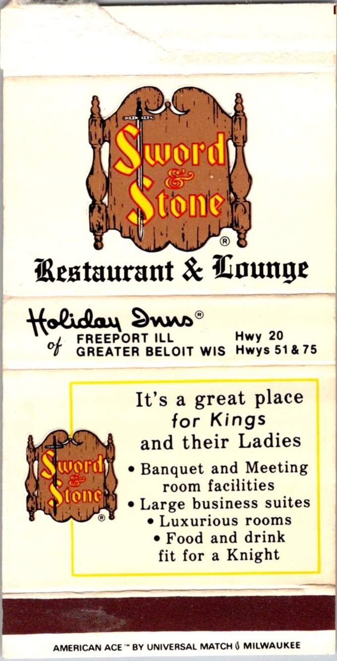 Sword & Stone Restaurant & Lounge Freeport IL Vintage Matchbook Matchbox SMM21-3